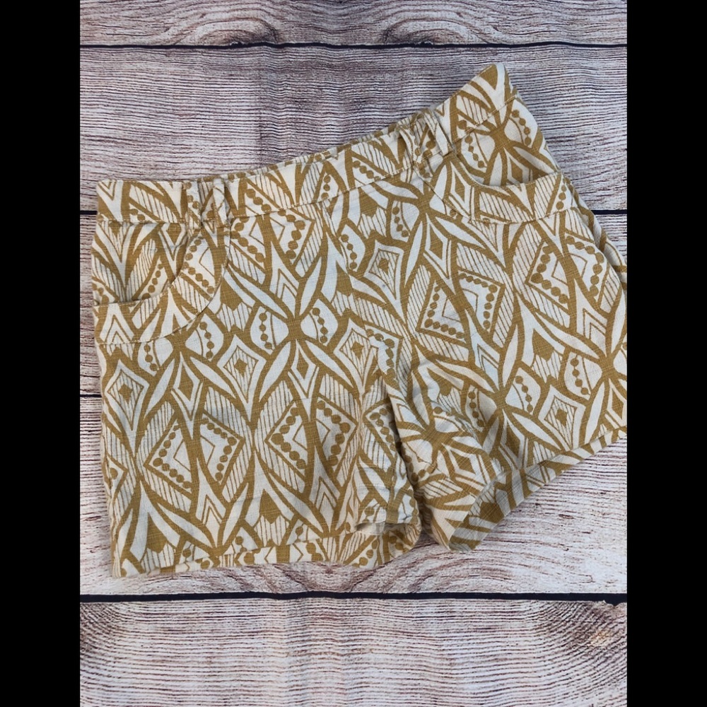 Elevenses 6 Anthro Shorts patterned mustard color